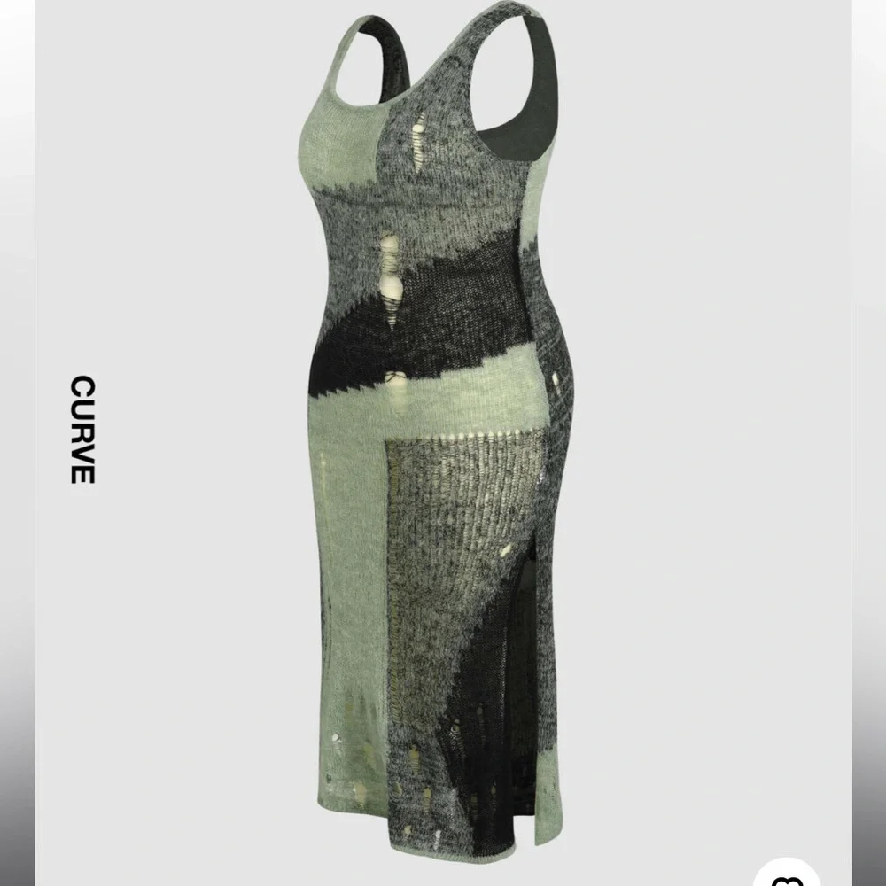Cider Green and Black Knit destructed Dress 2X - Picture 7 of 11